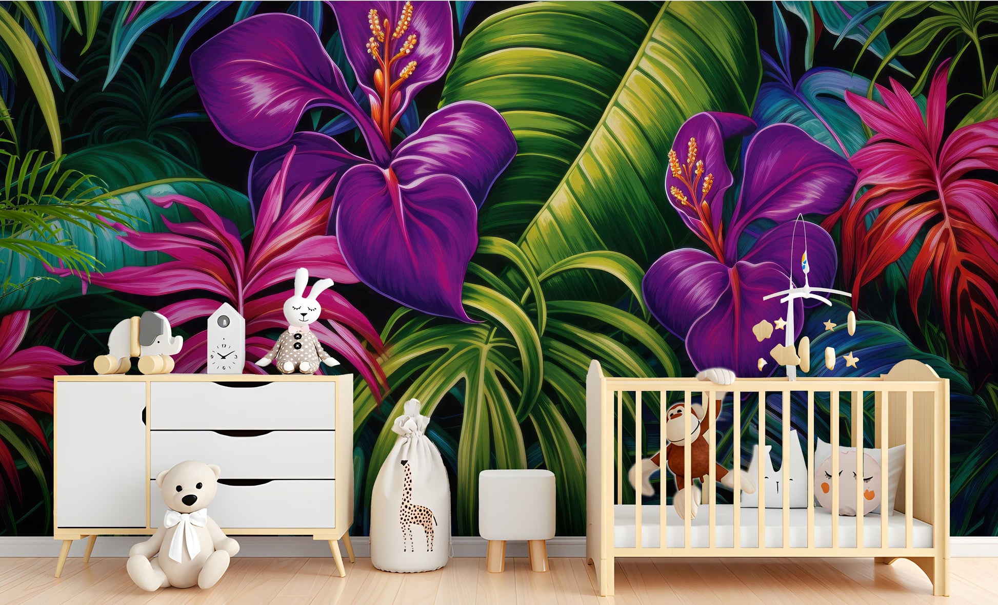 Tropical Colorful Tropical Leaves Tropical Wallpaper – alternate view, Golden Era Walls