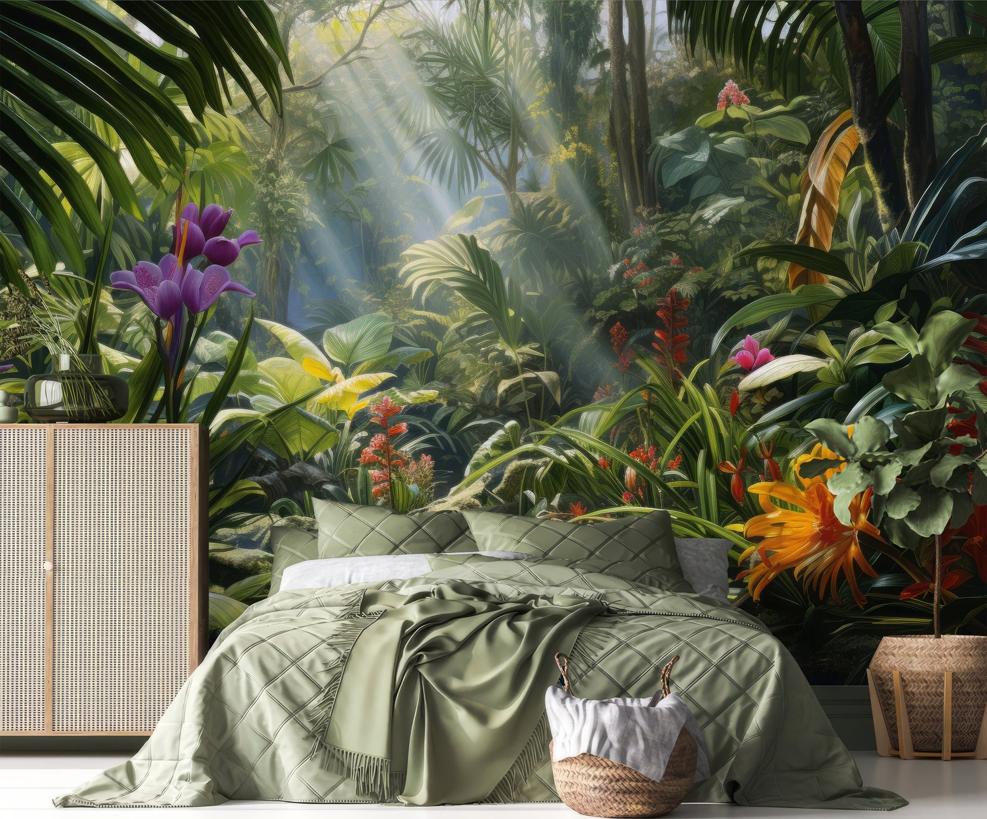 Tropical Rainforest Jungle Landscape Tropical Wallpaper – scale reference, Golden Era Walls