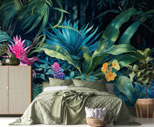 Tropical Landscape Jungle Plants Tropical Wallpaper – peel and stick wallpaper mural, Golden Era Walls