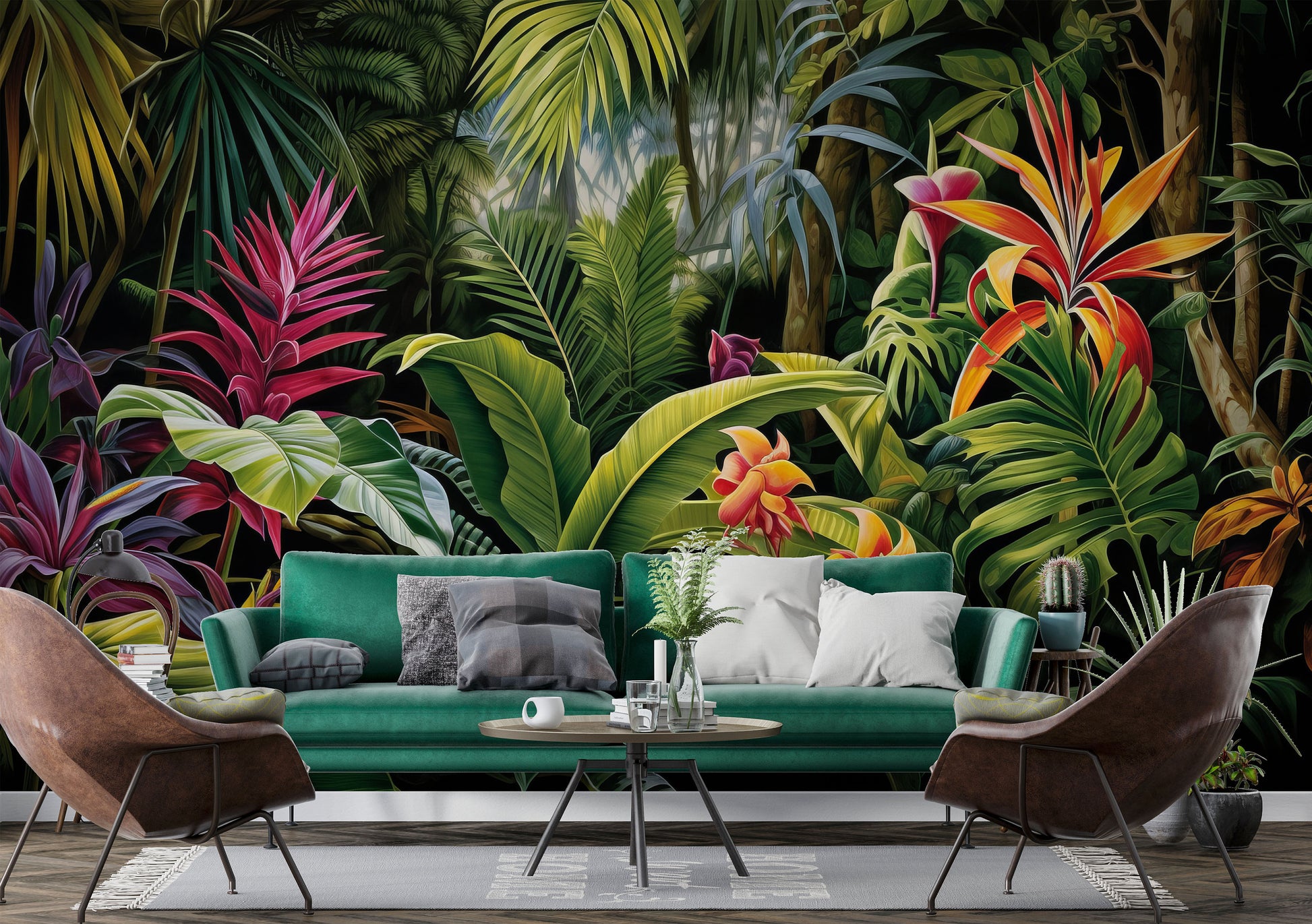 Tropical Jungle Plants Banana Floral Wallpaper – peel and stick wallpaper mural, Golden Era Walls