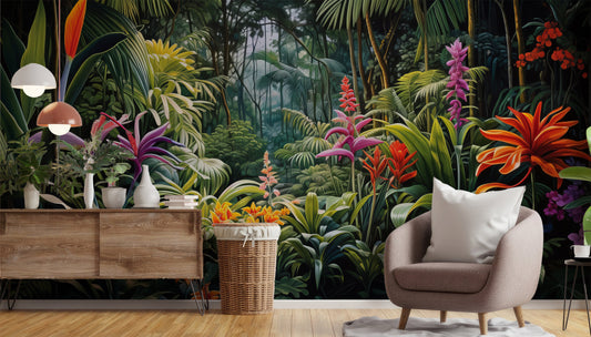 Tropical Forest Landscape Rainforest Tropical Wallpaper – peel and stick wallpaper mural, Golden Era Walls