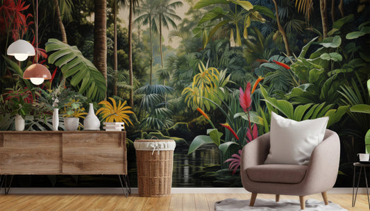Soft Rainforest Banana Trees Tropical Wallpaper – detail view, Golden Era Walls
