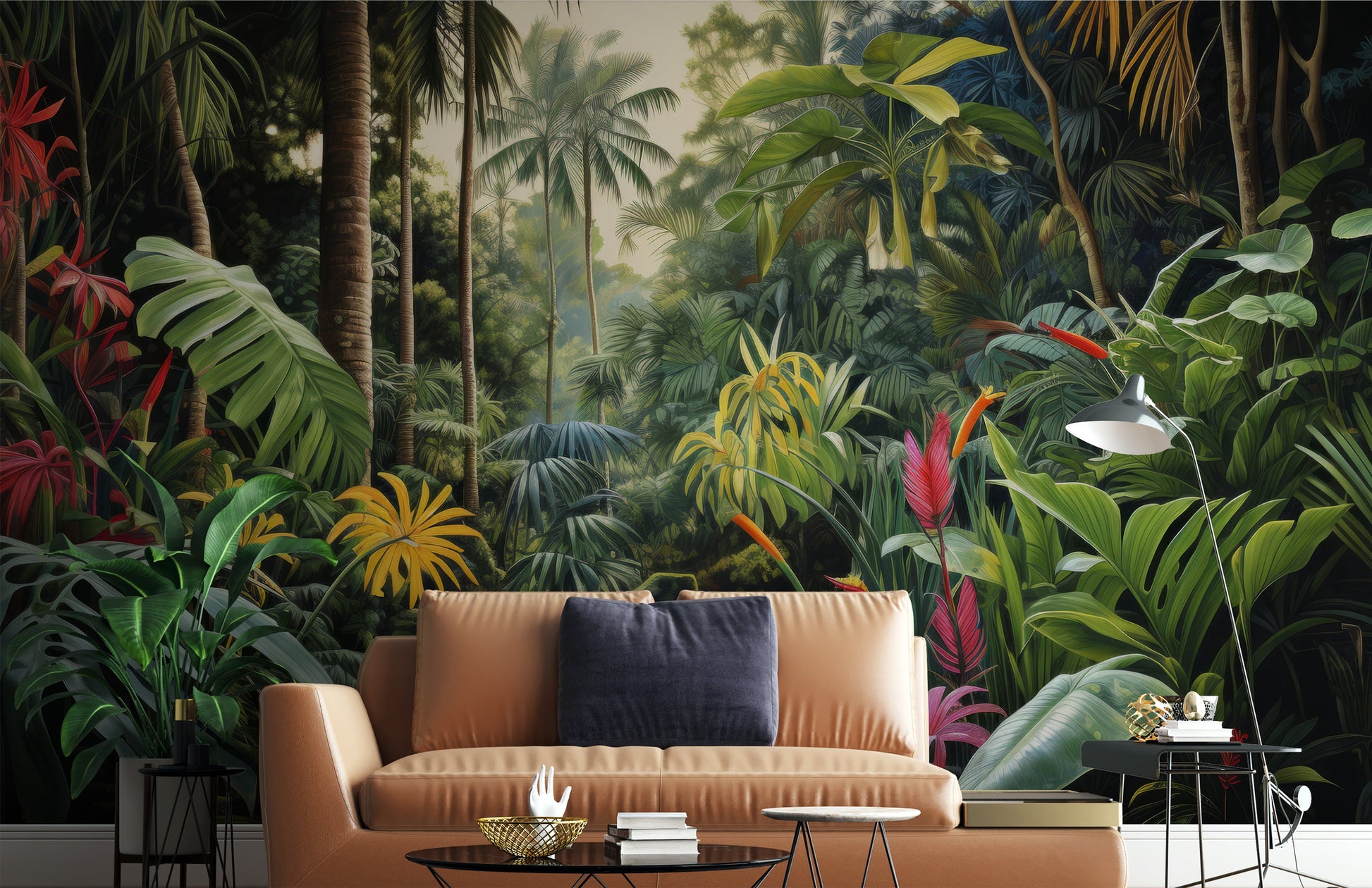 Soft Rainforest Banana Trees Tropical Wallpaper – room setting, Golden Era Walls