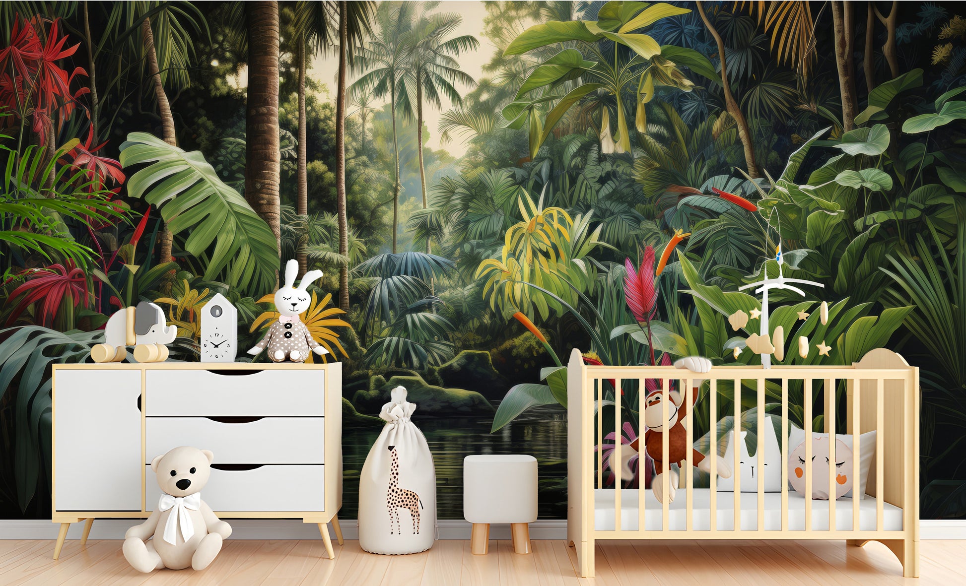 Soft Rainforest Banana Trees Tropical Wallpaper – alternate view, Golden Era Walls