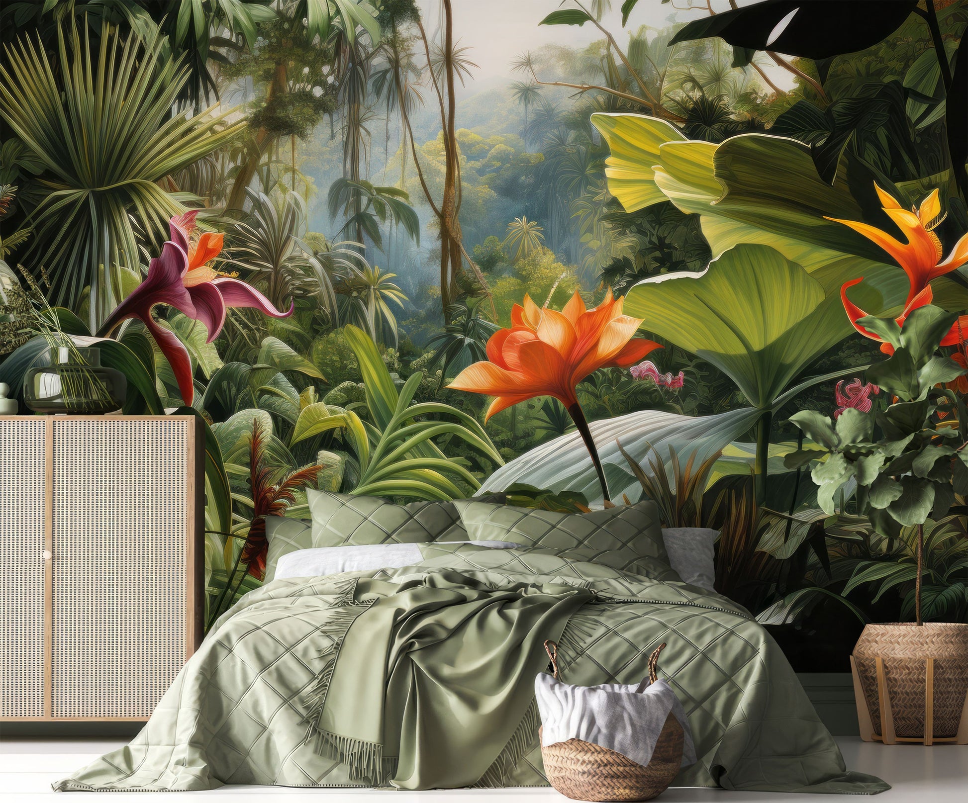 Misty Rainforest Tropical Tropical Tropical Wallpaper – scale reference, Golden Era Walls