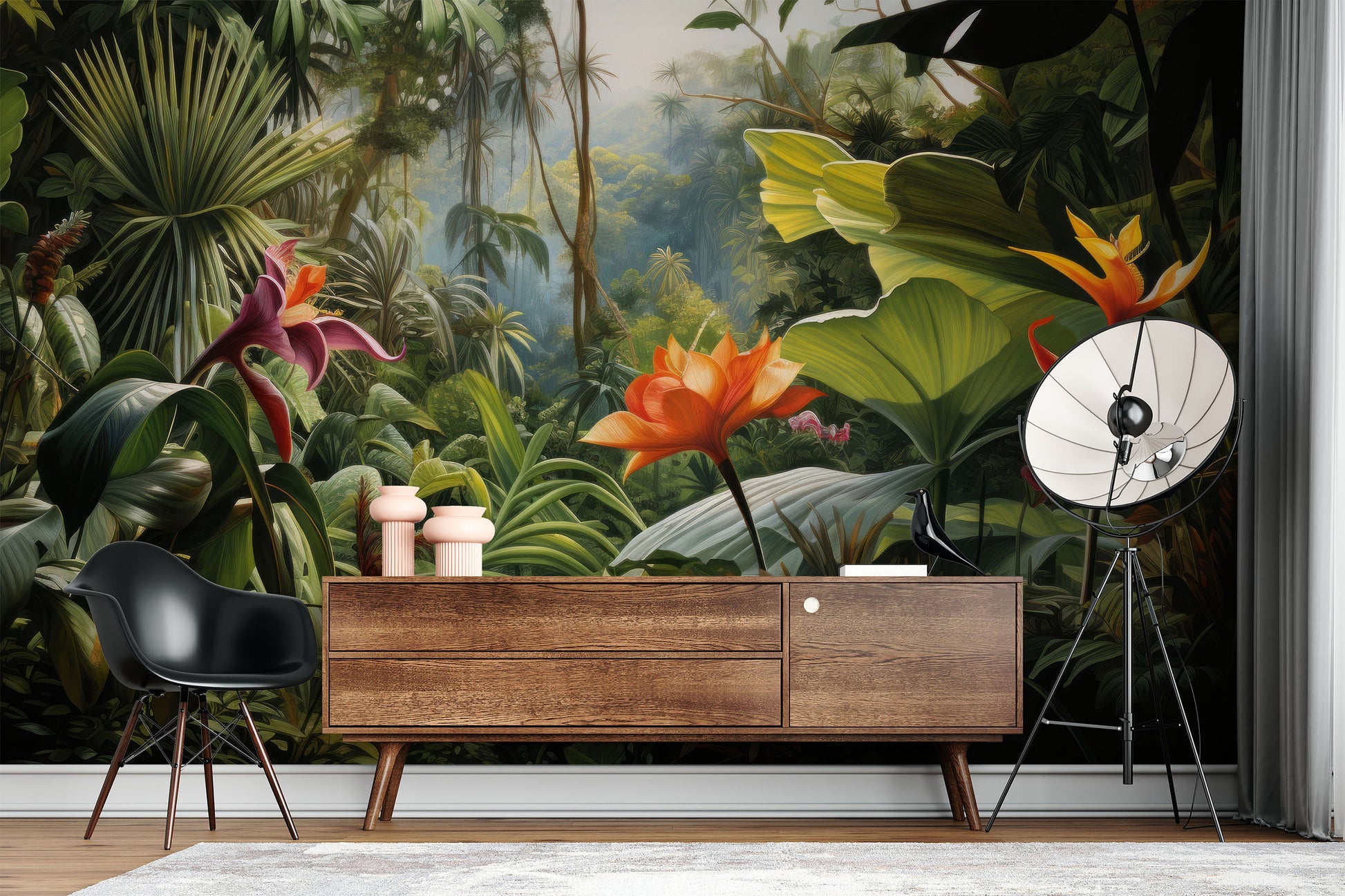 Misty Rainforest Tropical Tropical Tropical Wallpaper – peel and stick wallpaper mural, Golden Era Walls