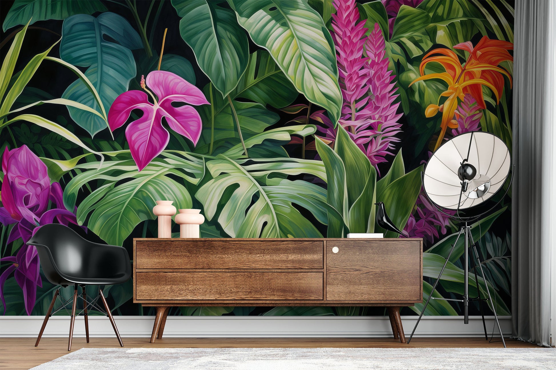 Tropical Floral Self Adhesive Floral Wallpaper – scale reference, Golden Era Walls