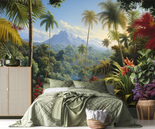 Jungle Tropical Forest Tropical Wallpaper – room setting, Golden Era Walls