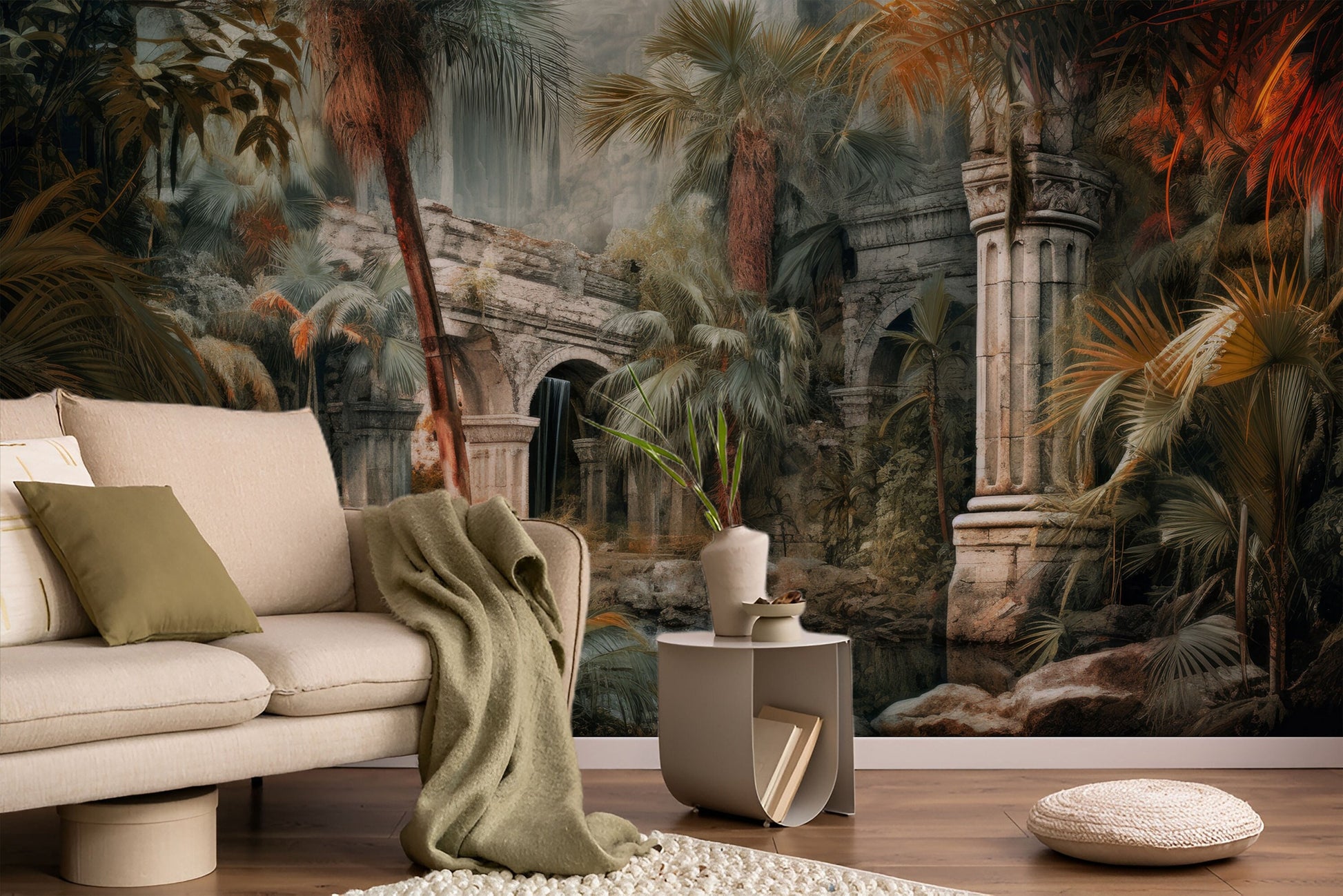 Vintage Jungle Old History Floral Wallpaper – detail view, Golden Era Walls