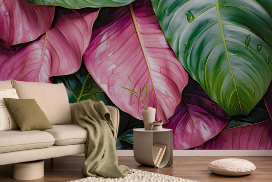 Watercolor Painting Leaves Tropical Tropical Wallpaper – room setting, Golden Era Walls