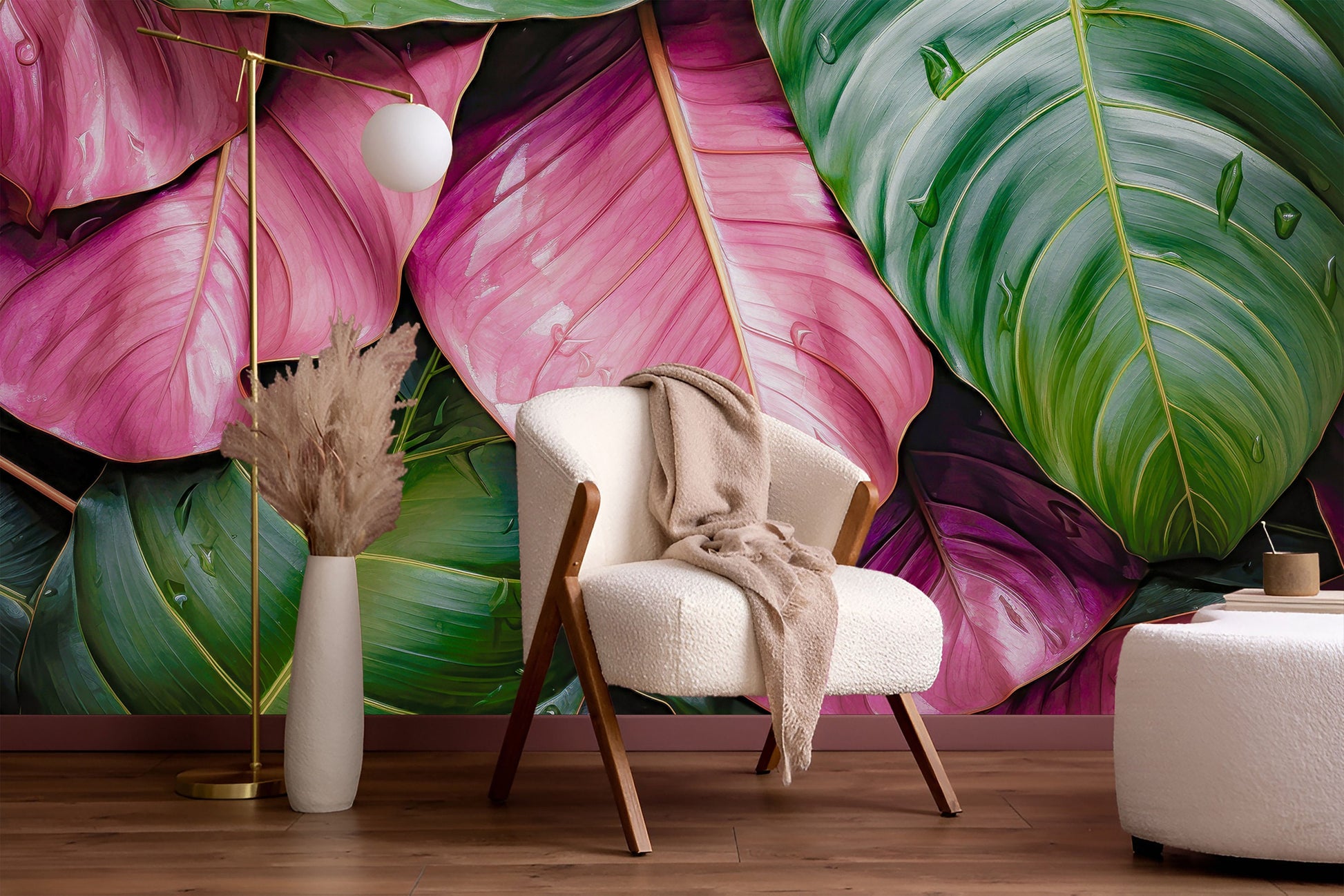 Watercolor Painting Leaves Tropical Tropical Wallpaper – detail view, Golden Era Walls