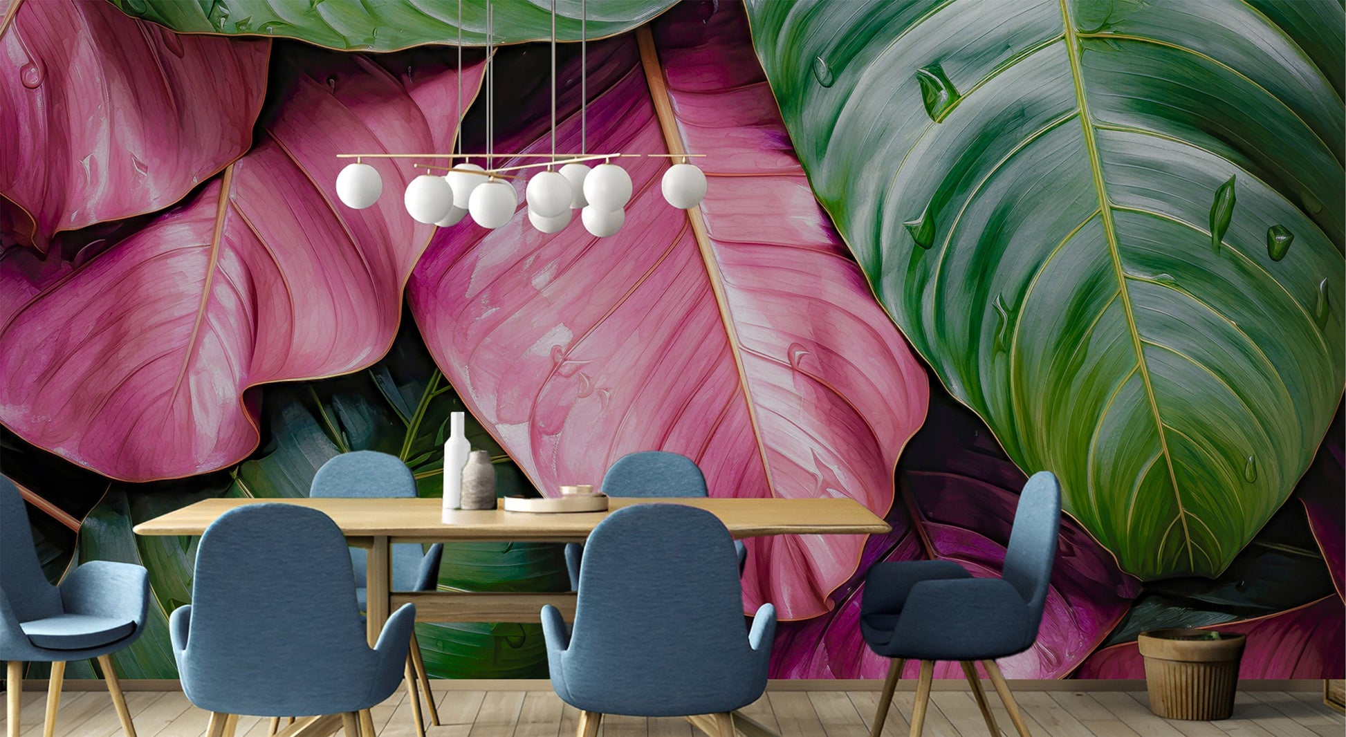 Watercolor Painting Leaves Tropical Tropical Wallpaper – alternate view, Golden Era Walls