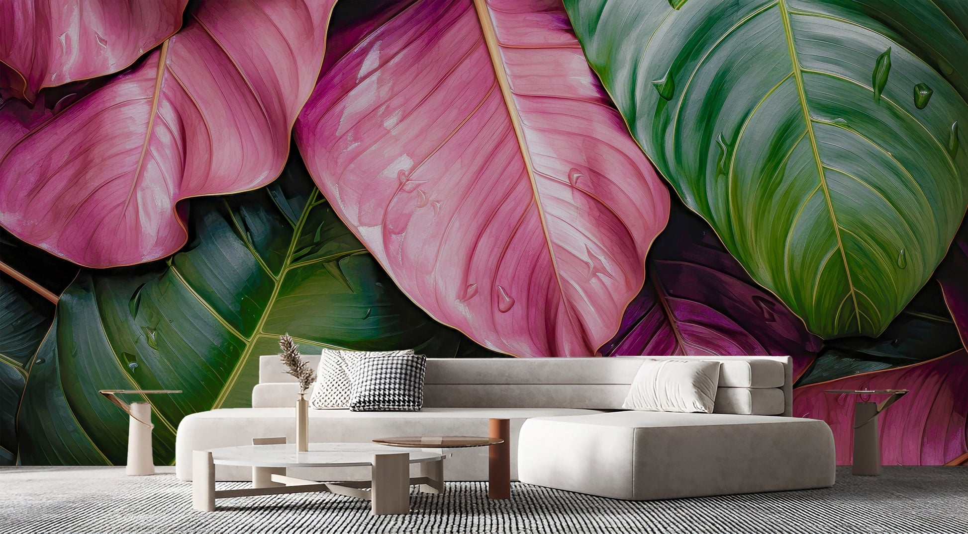 Watercolor Painting Leaves Tropical Tropical Wallpaper – lifestyle view, Golden Era Walls