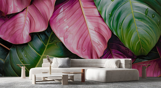 Watercolor Painting Leaves Tropical Tropical Wallpaper – lifestyle view, Golden Era Walls