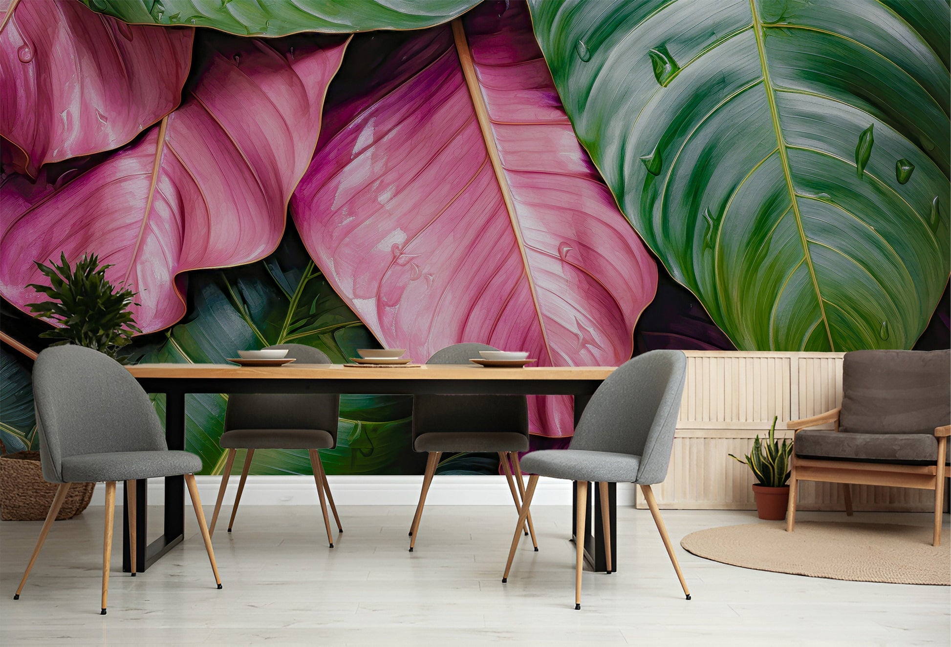 Watercolor Painting Leaves Tropical Tropical Wallpaper – scale reference, Golden Era Walls