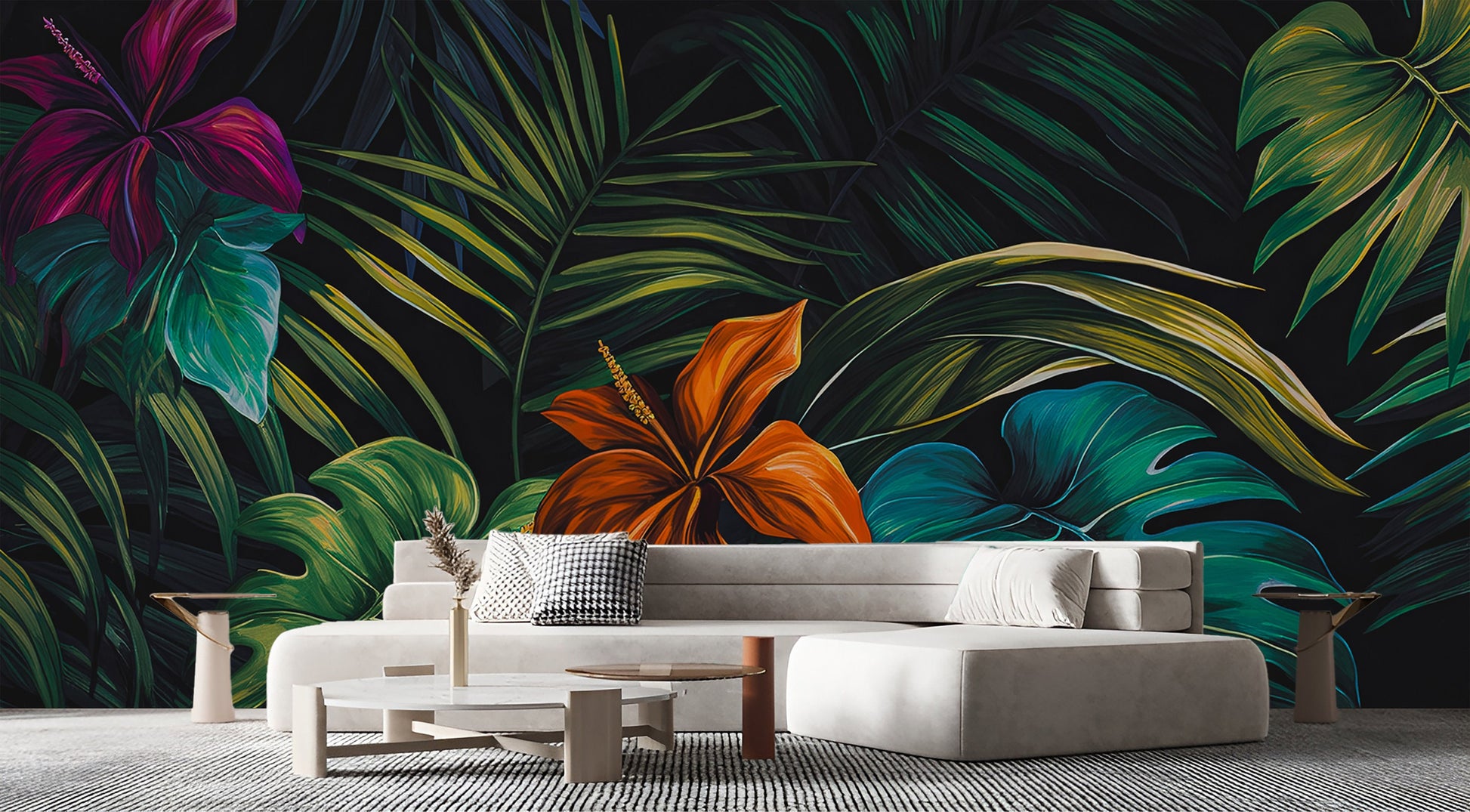 Vintage Botanical Abstract Jungle Floral Wallpaper – lifestyle view, Golden Era Walls