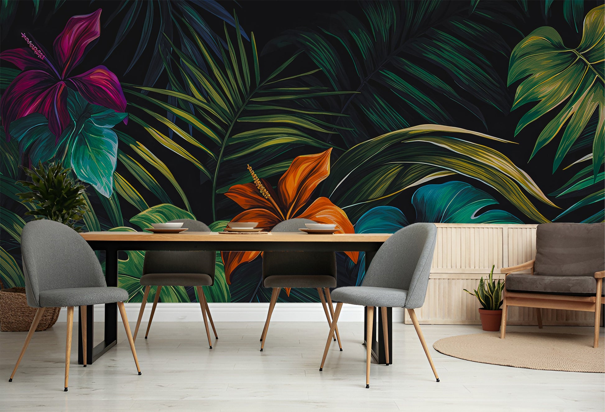 Vintage Botanical Abstract Jungle Floral Wallpaper – alternate view, Golden Era Walls