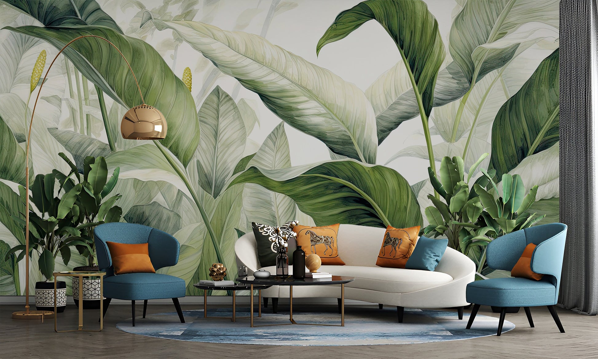 Tropical Jungle Leaves Elegant Floral Wallpaper – peel and stick wallpaper mural, Golden Era Walls