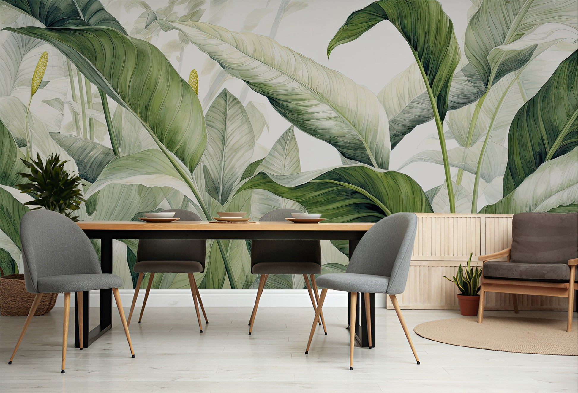 Tropical Jungle Leaves Elegant Floral Wallpaper – detail view, Golden Era Walls