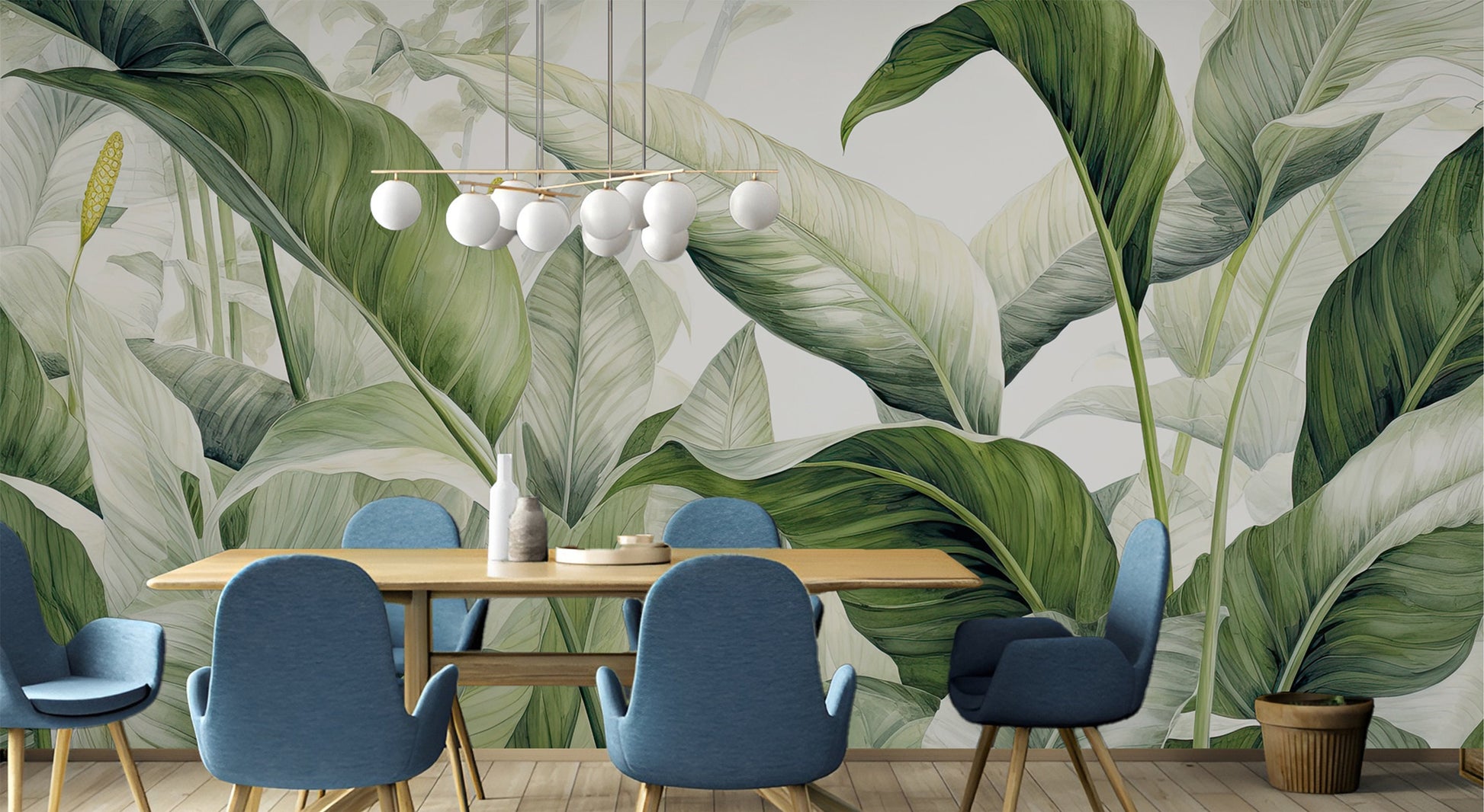 Tropical Jungle Leaves Elegant Floral Wallpaper – scale reference, Golden Era Walls