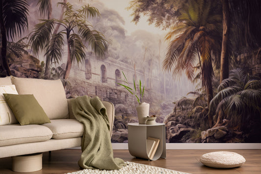 Tropical Retreat Jungle Vintage Tropical Wallpaper – lifestyle view, Golden Era Walls