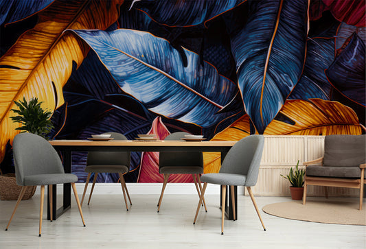 Tropical leaves Colorful Palm Floral Wallpaper – detail view, Golden Era Walls