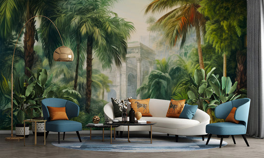 Tropical Jungle Escape Greenery Tropical Wallpaper – peel and stick wallpaper mural, Golden Era Walls