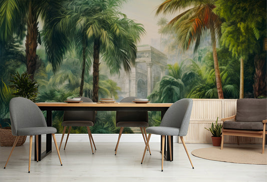 Tropical Jungle Escape Greenery Tropical Wallpaper – room setting, Golden Era Walls