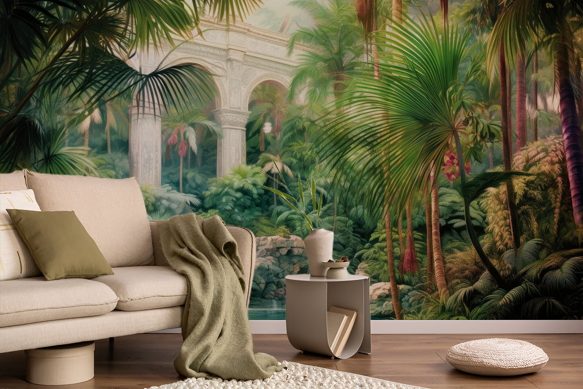 Jungle Adventure Rainforest Office Floral Wallpaper – scale reference, Golden Era Walls