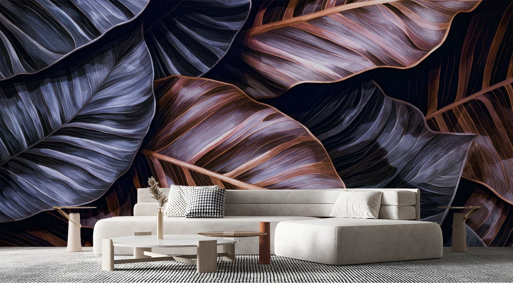 Dark Tropical Jungle Leaves Floral Wallpaper – room setting, Golden Era Walls
