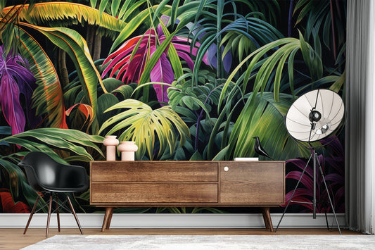 Vintage Exotic Leaves Birds Tropical Wallpaper – peel and stick wallpaper mural, Golden Era Walls