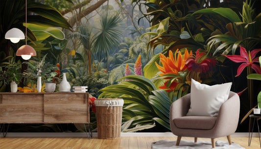 Tropical Forest Green Tropical Wallpaper – detail view, Golden Era Walls
