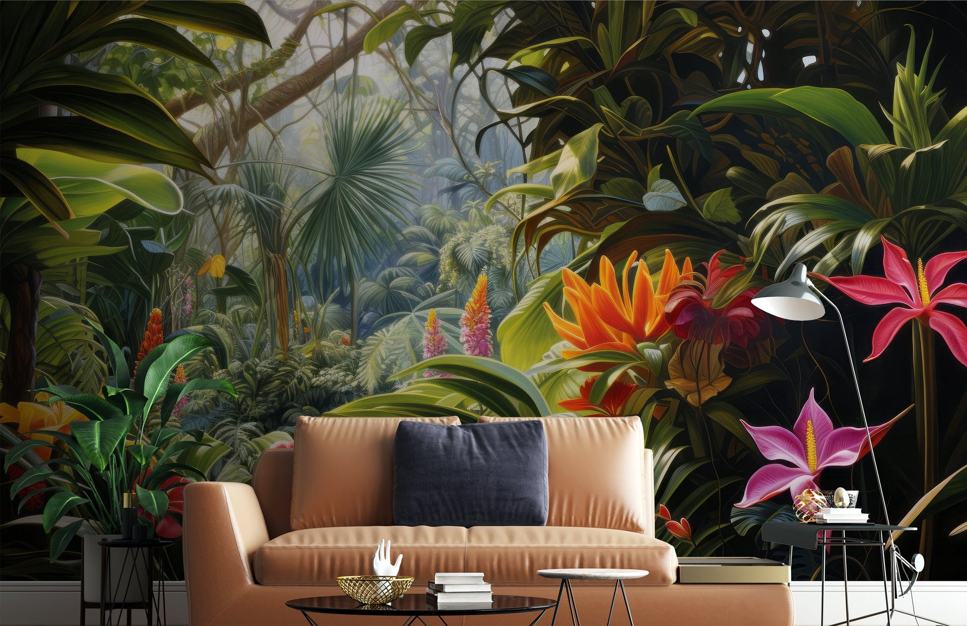 Tropical Forest Green Tropical Wallpaper – scale reference, Golden Era Walls