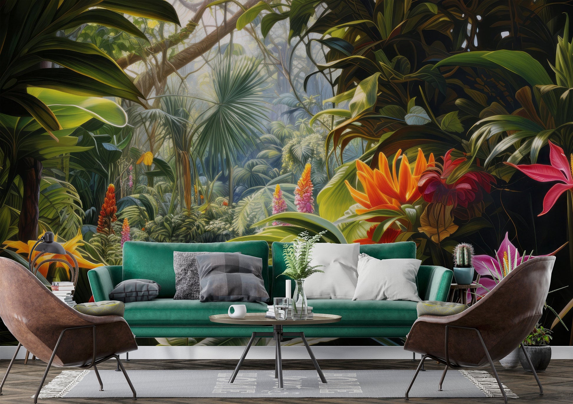 Tropical Forest Green Tropical Wallpaper – peel and stick wallpaper mural, Golden Era Walls