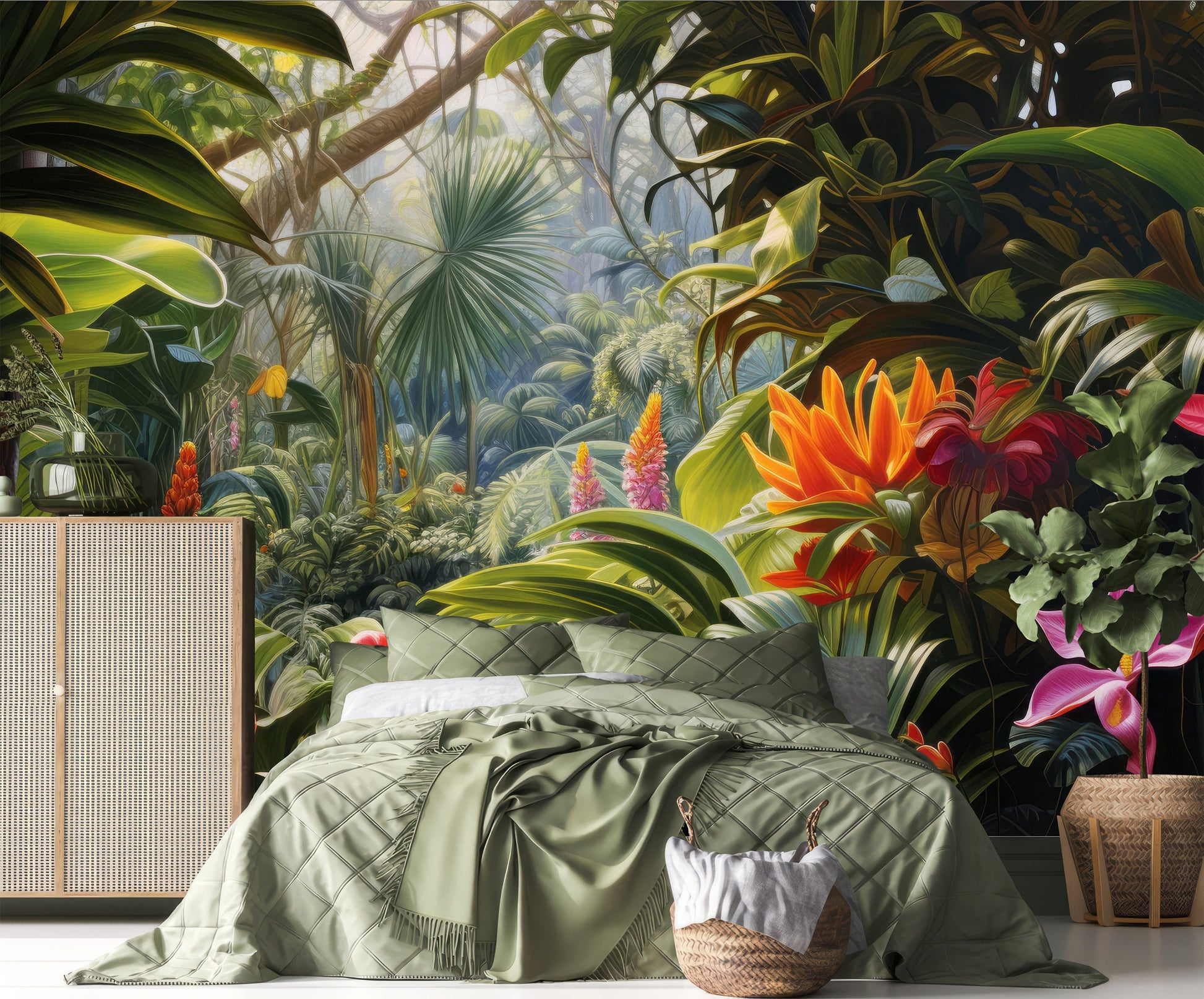 Tropical Forest Green Tropical Wallpaper – lifestyle view, Golden Era Walls