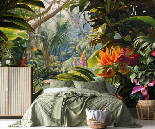 Tropical Forest Green Tropical Wallpaper – lifestyle view, Golden Era Walls