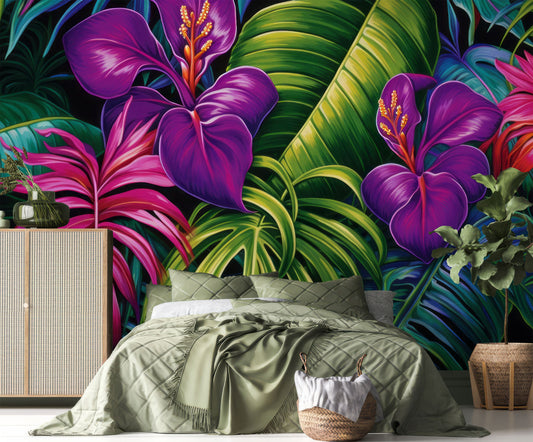 Tropical Colorful Tropical Leaves Tropical Wallpaper – peel and stick wallpaper mural, Golden Era Walls
