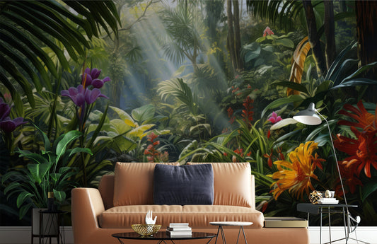 Tropical Rainforest Jungle Landscape Tropical Wallpaper – lifestyle view, Golden Era Walls
