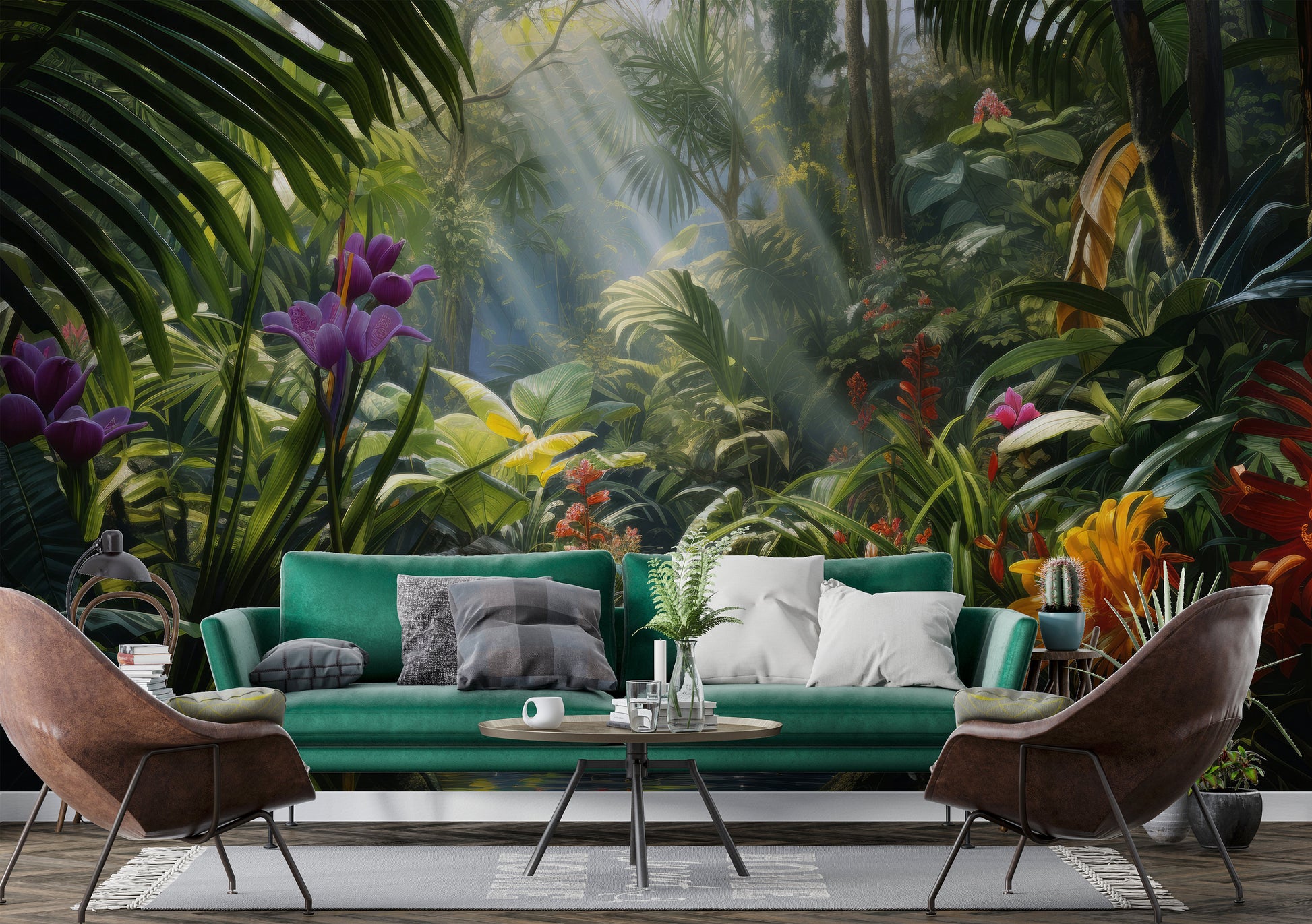 Tropical Rainforest Jungle Landscape Tropical Wallpaper – detail view, Golden Era Walls