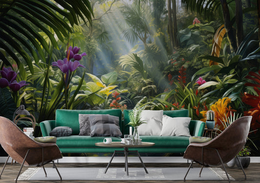 Tropical Rainforest Jungle Landscape Tropical Wallpaper – detail view, Golden Era Walls