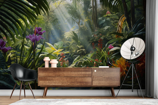 Tropical Rainforest Jungle Landscape Tropical Wallpaper – peel and stick wallpaper mural, Golden Era Walls