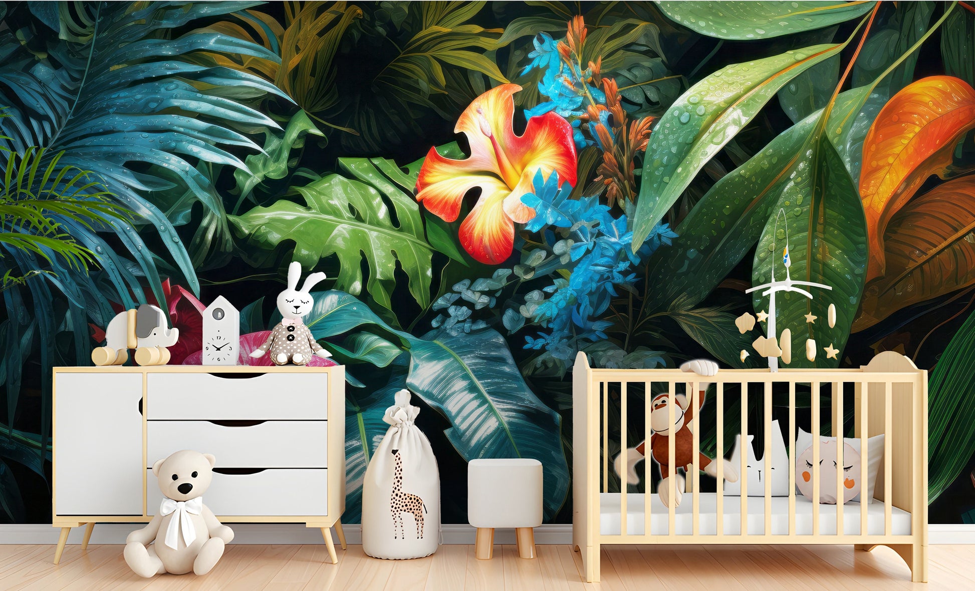 Tropical Leaves Leaf Dark Floral Wallpaper – alternate view, Golden Era Walls