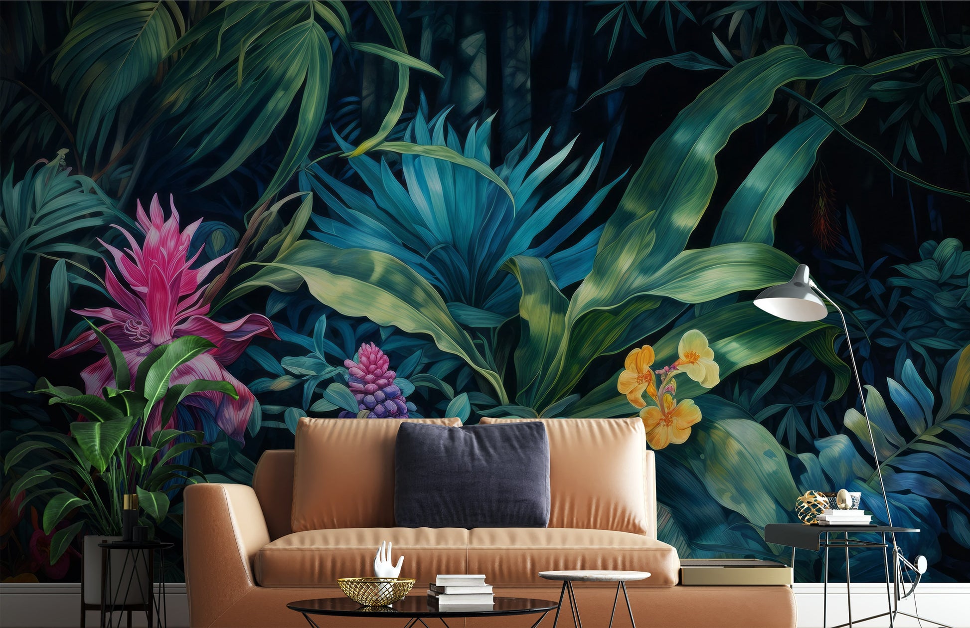 Tropical Landscape Jungle Plants Tropical Wallpaper – lifestyle view, Golden Era Walls