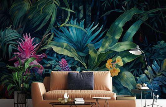 Tropical Landscape Jungle Plants Tropical Wallpaper – lifestyle view, Golden Era Walls
