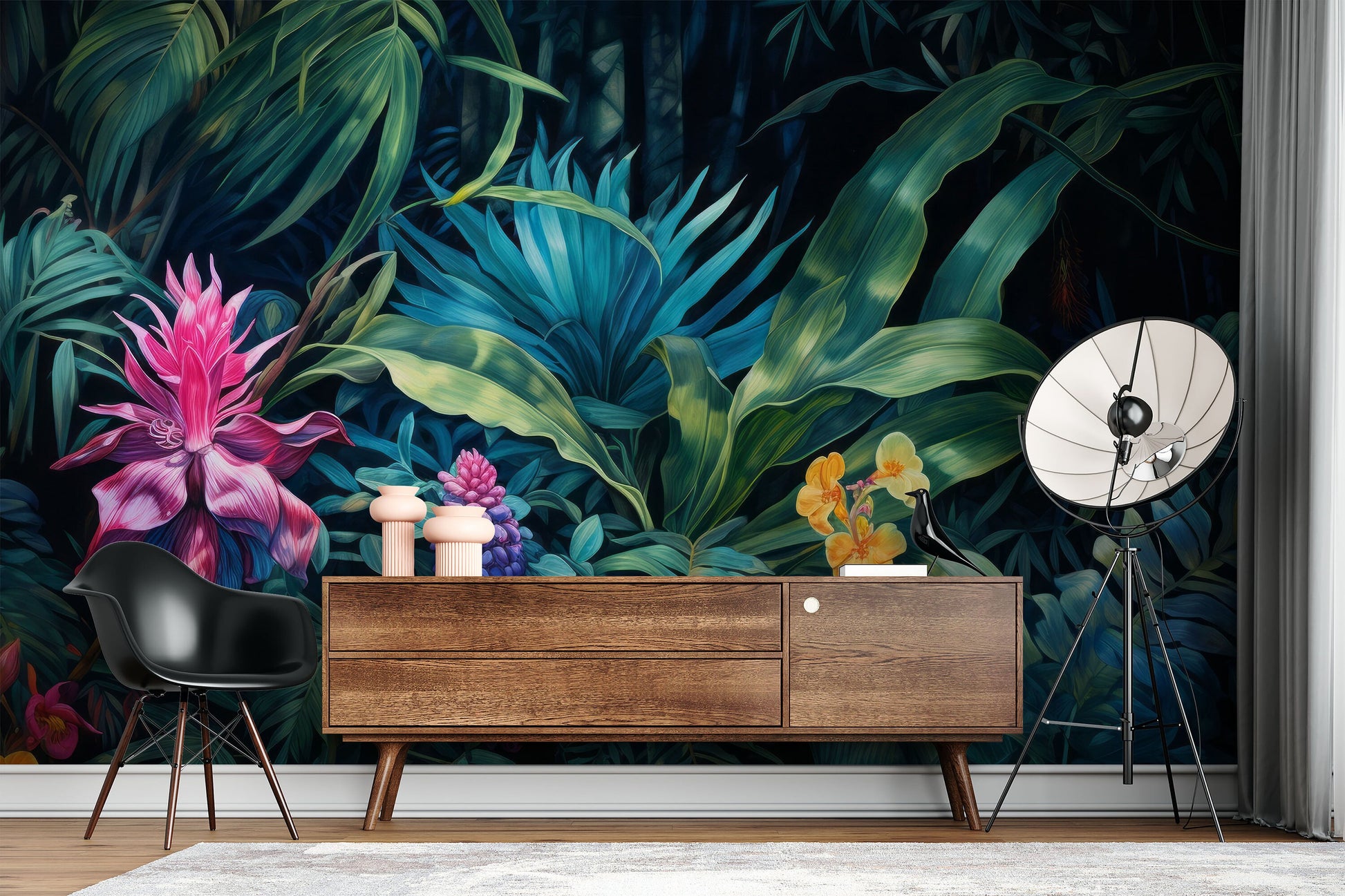 Tropical Landscape Jungle Plants Tropical Wallpaper – room setting, Golden Era Walls
