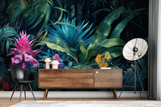 Tropical Landscape Jungle Plants Tropical Wallpaper – room setting, Golden Era Walls