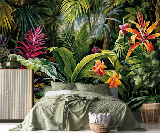 Tropical Jungle Plants Banana Floral Wallpaper – lifestyle view, Golden Era Walls