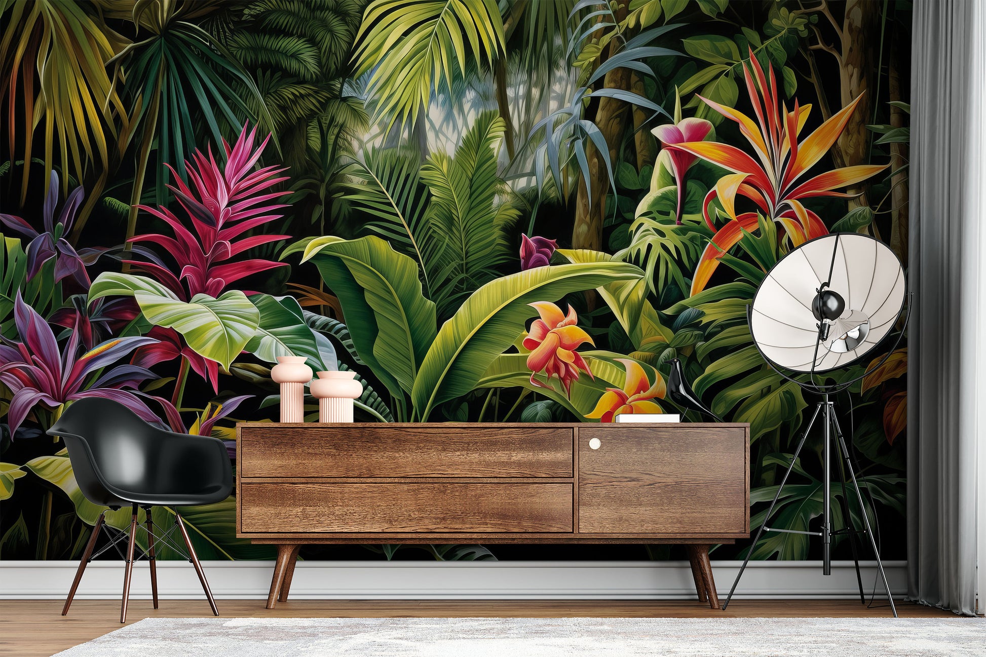 Tropical Jungle Plants Banana Floral Wallpaper – scale reference, Golden Era Walls