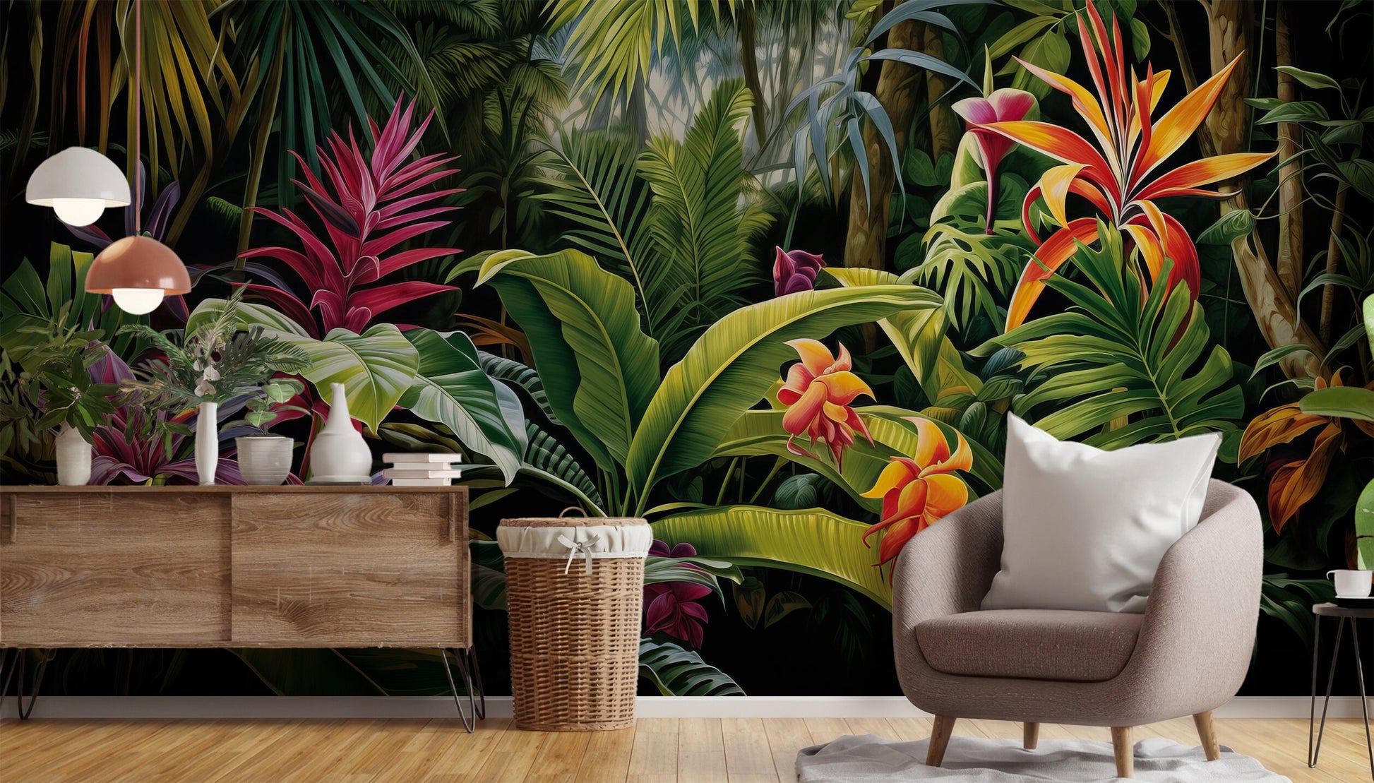 Tropical Jungle Plants Banana Floral Wallpaper – detail view, Golden Era Walls