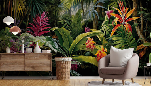 Tropical Jungle Plants Banana Floral Wallpaper – detail view, Golden Era Walls